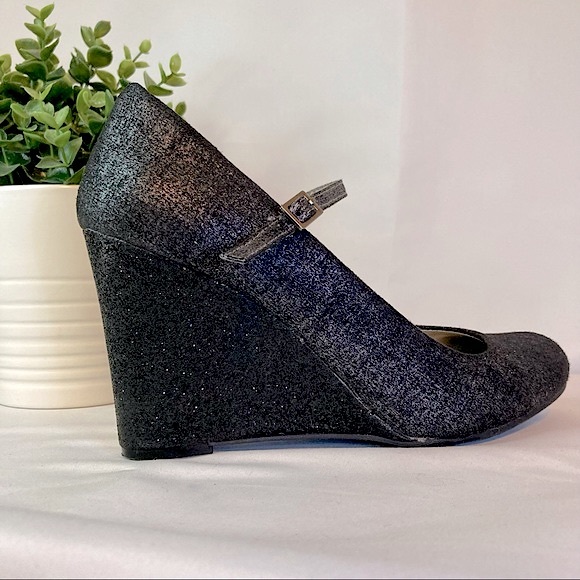 🖤Black Glitter Elegant Evening Wedge Heels (Round Toe) - "Trend Report " - Picture 14 of 15